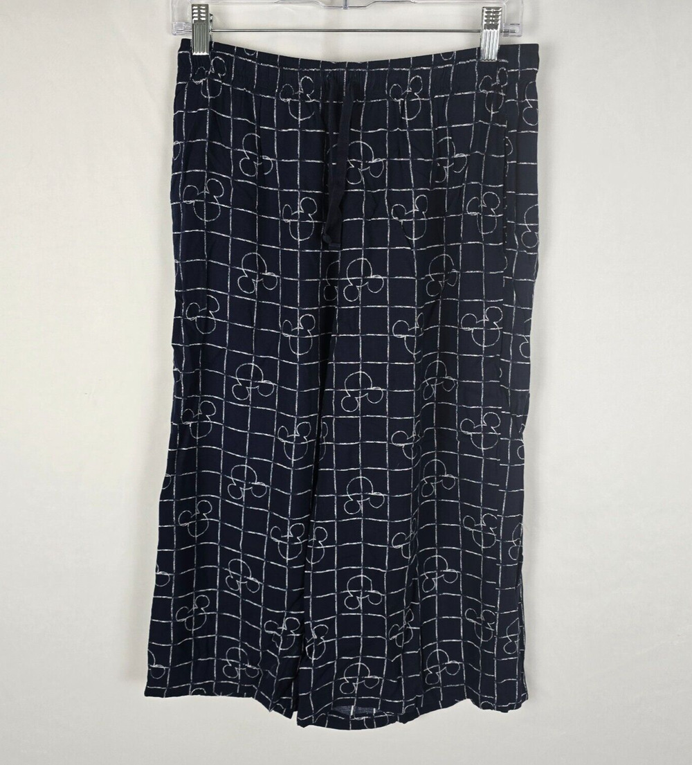 Disney Lounge Pants Women's M Dark Blue & White Mickey Mouse Print Crop Wide Leg